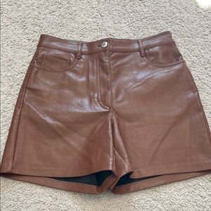 Aritzia Wilfred Faux Leather High Rise Brown Shorts